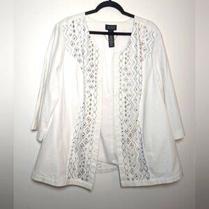 Catherine's Black Label Embroidered Cardigan Blazer White Silver 1X 18 20W